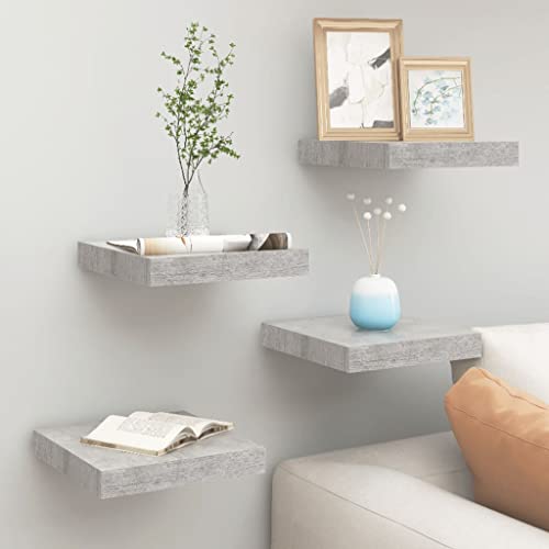 YITHOPI Schweberegale 4 STK. Betongrau Aufbewahrungsregal Dekoratives Wandregal für Schlafzimmer Bad 23x23,5x3,8 cm MDF von YITHOPI