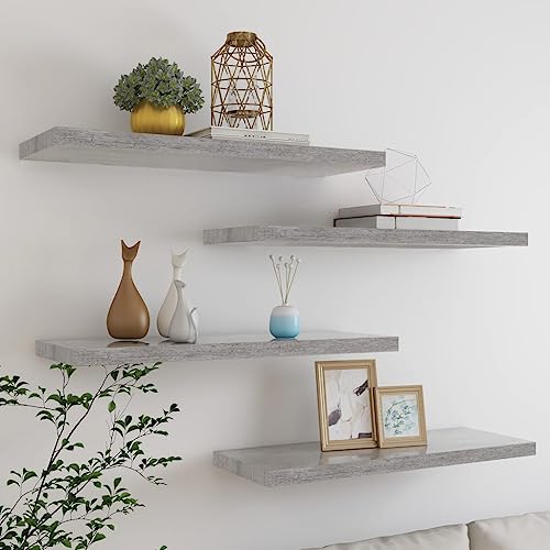 YITHOPI Schweberegale 4 STK. Betongrau Schwebendes Wandregal Regal für Deko für Büro Bad 80x23,5x3,8 cm MDF von YITHOPI