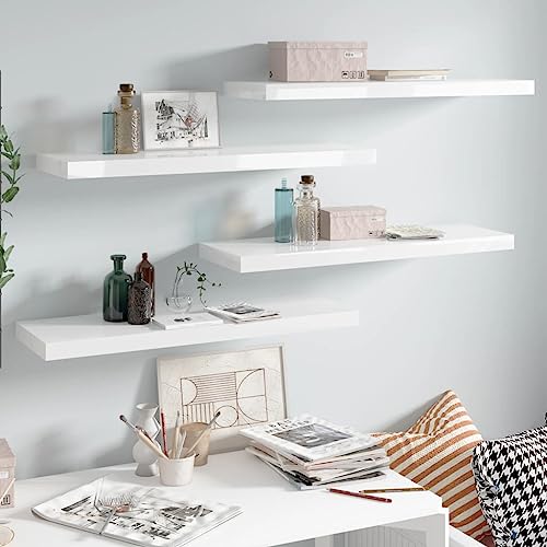 YITHOPI Schweberegale 4 STK. Hochglanz-Weiß Dekoratives Wandregal Schwebendes Wandregal für Küche Büro 80x23,5x3,8 cm MDF von YITHOPI