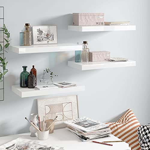 YITHOPI Schweberegale 4 STK. Hochglanz-Weiß Regal für Deko Wandboard für Küche Bad 50x23x3,8 cm MDF von YITHOPI
