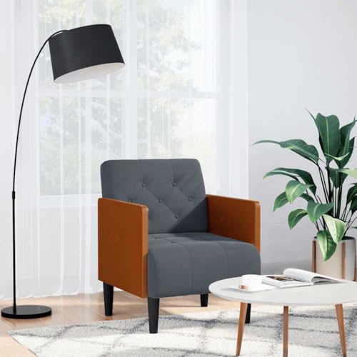 YITHOPI Sessel mit Armlehnen Dunkelgrau Wohnzimmerstuhl Schlafzimmerstuhl für Büro Schlafzimmer 55 cm Samt von YITHOPI
