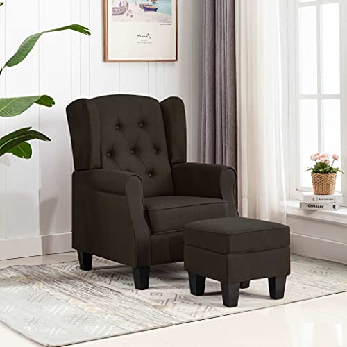 YITHOPI Sessel mit Fußhocker Dunkelbraun Stoff Schlafzimmerstuhl Wartezimmerstuhl für Büro Wohnzimmer von YITHOPI