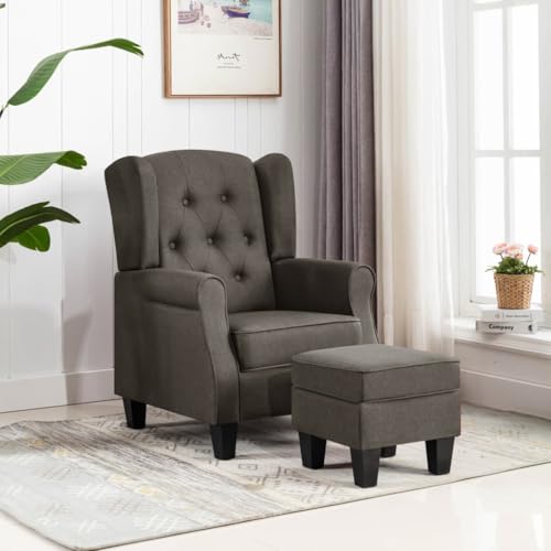 YITHOPI Sessel mit Fußhocker Taupe Stoff Lesesessel Wartezimmerstuhl für Büro Wohnzimmer von YITHOPI