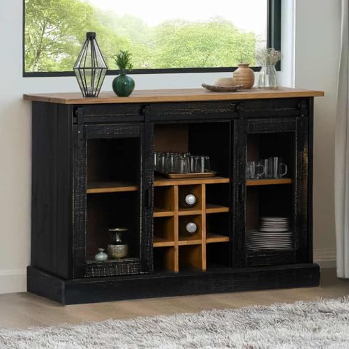 YITHOPI Sideboard Halden 2 Schiebetüren Schwarz Schlafzimmer-Schränke für Wohnzimmer Diele 112x40x80 cm Massivholz von YITHOPI