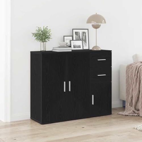YITHOPI Sideboard Schwarz Eichen-Optik Wohnzimmermöbel für Wohnzimmer Diele 91x29,5x75 cm Holzwerkstoff von YITHOPI