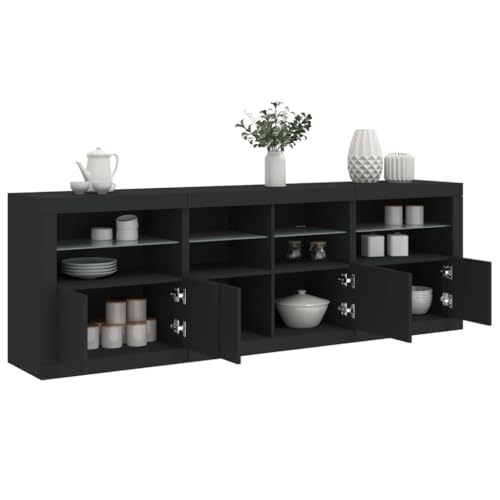 YITHOPI Sideboard mit LED-Leuchten Schwarz Wohnzimmerschränke für Küche Diele 202x37x67 cm von YITHOPI