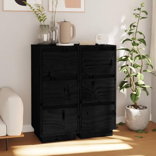 YITHOPI Sideboards 2 STK. Schwarz Wohnzimmermöbel für Wohnzimmer Küche 32x34x75 cm Massivholz Kiefer von YITHOPI