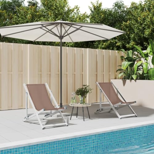 YITHOPI Strandstühle 2 STK. Klappbar Braun Aluminium und Textilene Terrassenstühle Gartenmöbel für Terrassen von YITHOPI