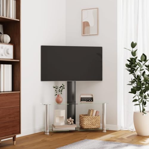 YITHOPI TV-Eckregal mit 2 Ablagen für Multifunktionaler TV-Ständer Konsole für Arbeitszimmer Wohnzimmer 32-70 Zoll Schwarz und Silbern von YITHOPI