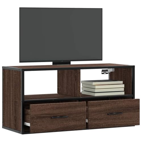 YITHOPI TV-Schrank Braun Eiche Multifunktionaler TV-Ständer Fernsehtisch für Wohnzimmer Empfangsraum 80x31x39,5 cm Holzwerkstoff und Metall von YITHOPI