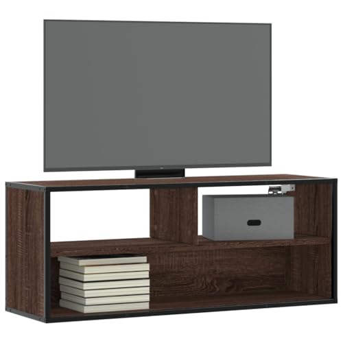 YITHOPI TV-Schrank Braun Eiche Wohnzimmertisch TV Sideboard für Arbeitszimmer Empfangsraum 100x31x39,5 cm Holzwerkstoff und Metall von YITHOPI