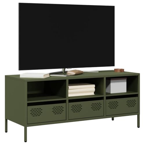 YITHOPI TV-Schrank Olivgrün Wohnzimmertisch Multifunktionaler TV-Ständer für Arbeitszimmer Schlafzimmer 101,5x39x43,5 cm Kaltgewalzter Stahl von YITHOPI