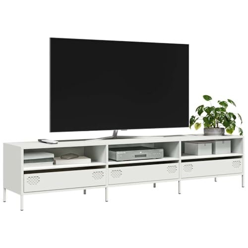 YITHOPI TV-Schrank Weiß Fernsehmöbel Multifunktionaler TV-Ständer für Arbeitszimmer Wohnzimmer 202x39x43,5 cm Kaltgewalzter Stahl von YITHOPI