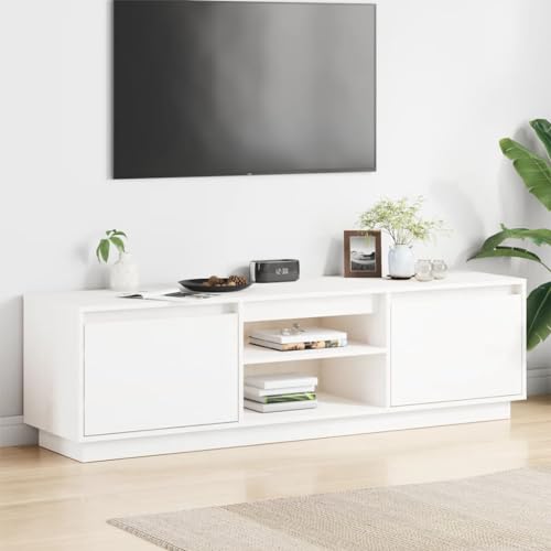 YITHOPI TV-Schrank Weiß Multifunktionaler TV-Ständer Fernsehmöbel für Büro Arbeitszimmer 140x35x40 cm Massivholz Kiefer von YITHOPI