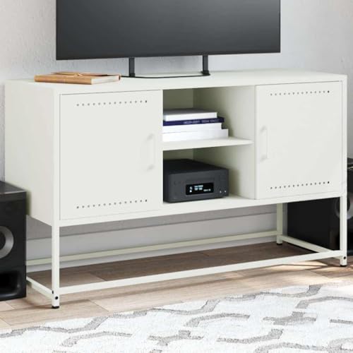 YITHOPI TV-Schrank Weiß TV Regal Konsole für Arbeitszimmer Wohnzimmer 100,5x39x60,5 cm Stahl von YITHOPI