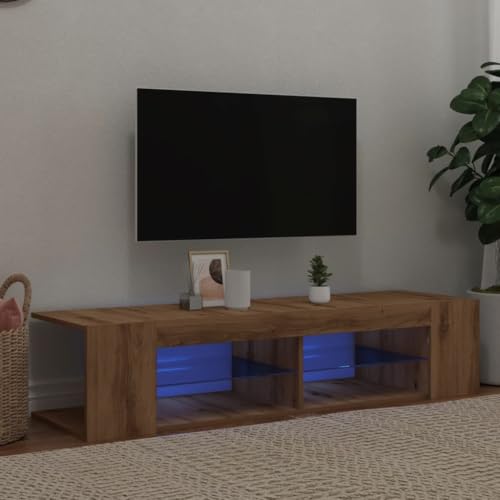 YITHOPI TV-Schrank mit LED-Leuchten Artisan-Eiche Konsole Fernsehmöbel für Büro Arbeitszimmer 135x39x30 cm von YITHOPI