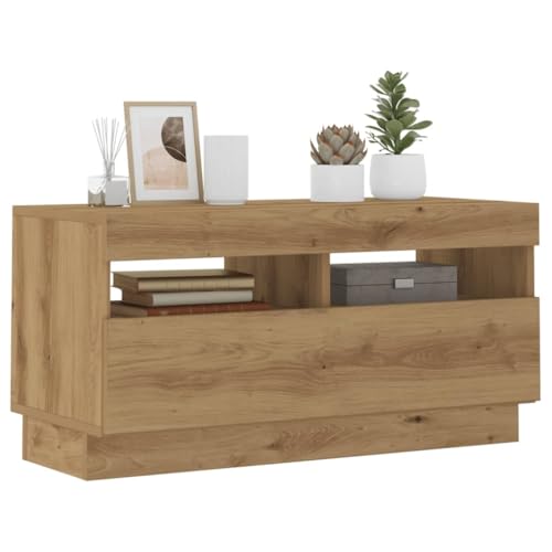 YITHOPI TV-Schrank mit LED-Leuchten Artisan-Eiche Multifunktionaler TV-Ständer Konsole für Schlafzimmer Wohnzimmer 80x35x40 cm von YITHOPI