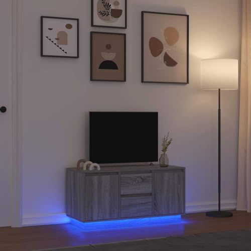 YITHOPI TV-Schrank mit LED-Leuchten Grau Sonoma Multifunktionaler TV-Ständer Wohnzimmertisch für Schlafzimmer Empfangsraum 100x41x50 cm von YITHOPI