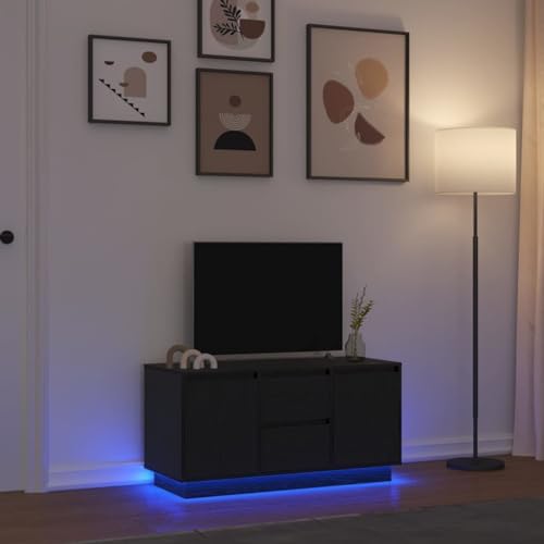 YITHOPI TV-Schrank mit LED-Leuchten Schwarz Eichen-Optik Wohnzimmertisch TV Regal für Empfangsraum Arbeitszimmer 100x41x50 cm von YITHOPI