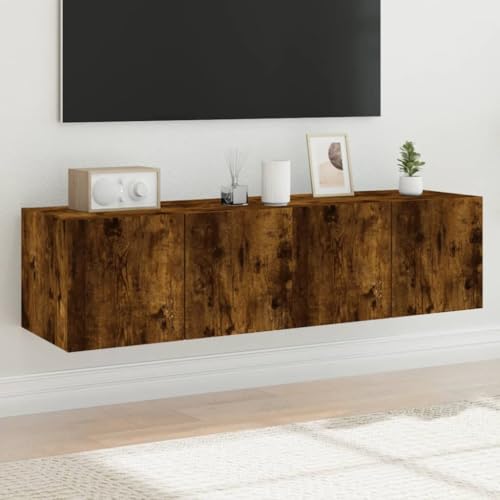 YITHOPI TV-Wandschränke mit LED-Leuchten 2 STK. Räuchereiche Konsole TV Sideboard für Schlafzimmer Empfangsraum 60x35x31cm von YITHOPI