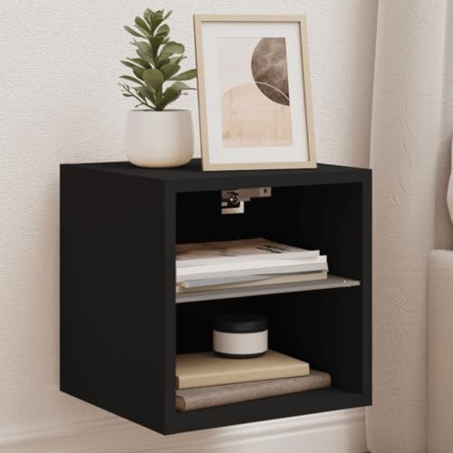 YITHOPI TV-Wandschränke mit LED-Leuchten 2 STK. Schwarz TV Schrank Fernsehtisch für Wohnzimmer Büro 30x28,5x30 cm von YITHOPI