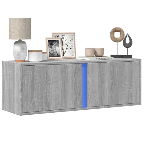 YITHOPI TV-Wandschrank mit LED-Beleuchtung Grau Sonoma Multifunktionaler TV-Ständer TV Möbel für Arbeitszimmer Büro 100x31x35 cm von YITHOPI
