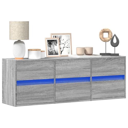 YITHOPI TV-Wandschrank mit LED-Beleuchtung Grau Sonoma TV Regal Fernsehmöbel für Wohnzimmer Arbeitszimmer 130x31x45 cm von YITHOPI