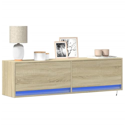 YITHOPI TV-Wandschrank mit LED-Beleuchtung Sonoma-Eiche TV Schrank Medienschrank für Wohnzimmer Büro 140x31x38 cm von YITHOPI