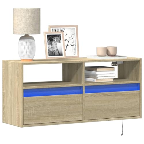 YITHOPI TV-Wandschrank mit LED-Beleuchtung Sonoma-Eiche TV Sideboard Fernsehschrank für Empfangsraum Büro 100x31x45 cm von YITHOPI
