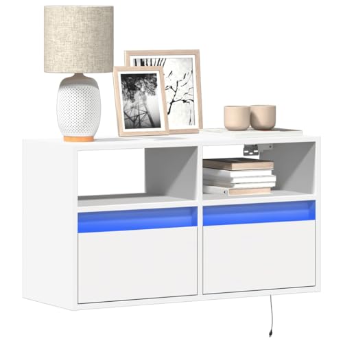 YITHOPI TV-Wandschrank mit LED-Beleuchtung Weiß Fernsehmöbel Fernsehschrank für Arbeitszimmer Wohnzimmer 80x31x45 cm von YITHOPI
