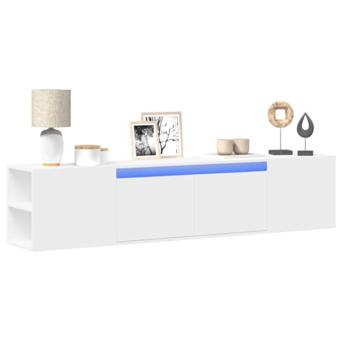 YITHOPI TV-Wandschrank mit LED-Beleuchtung Weiß TV Sideboard Fernsehmöbel für Empfangsraum Arbeitszimmer 180x31x39,5 cm von YITHOPI