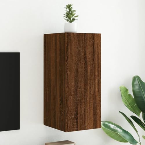 YITHOPI TV-Wandschrank mit LED-Leuchten Braun Eichen-Optik TV Sideboard Konsole für Arbeitszimmer Schlafzimmer 30,5x35x70cm von YITHOPI