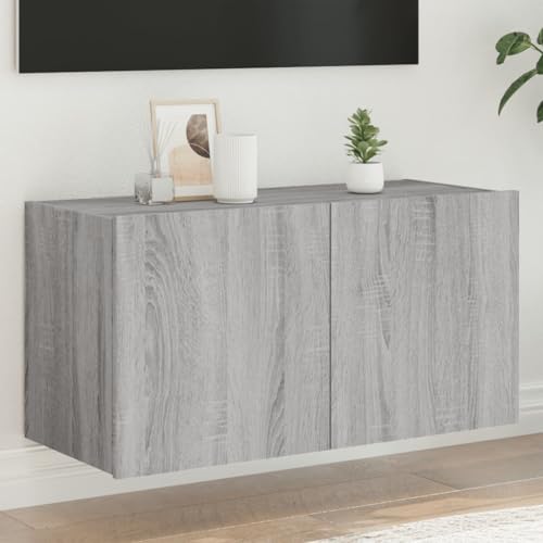 YITHOPI TV-Wandschrank mit LED-Leuchten Grau Sonoma TV Schrank Wohnzimmertisch für Empfangsraum Wohnzimmer 80x35x41 cm von YITHOPI