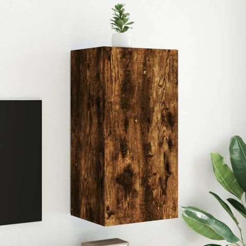YITHOPI TV-Wandschrank mit LED-Leuchten Räuchereiche Konsole TV Möbel für Büro Empfangsraum 40,5x35x80 cm von YITHOPI