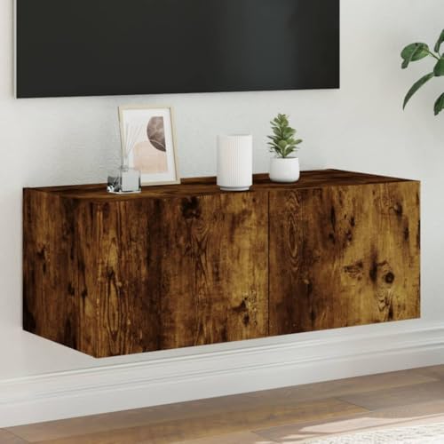 YITHOPI TV-Wandschrank mit LED-Leuchten Räuchereiche Wohnzimmertisch TV Schrank für Arbeitszimmer Wohnzimmer 80x35x31 cm von YITHOPI