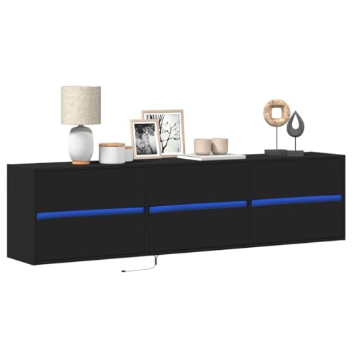 YITHOPI TV-Wandschrank mit LED Schwarz Wohnzimmerschrank Multifunktionaler TV-Ständer für Büro Wohnzimmer 180x31x45 cm von YITHOPI