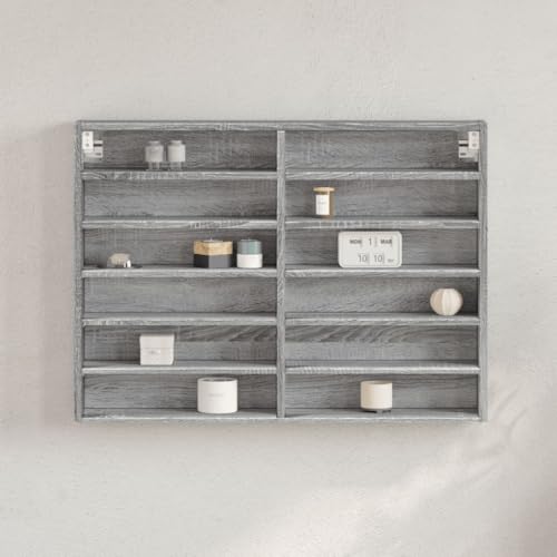 YITHOPI Vitrinenschrank Grau Sonoma Regal für Deko Dekoratives Wandregal für Wohnzimmer Bad 80x8,5x58 cm Holzwerkstoff von YITHOPI