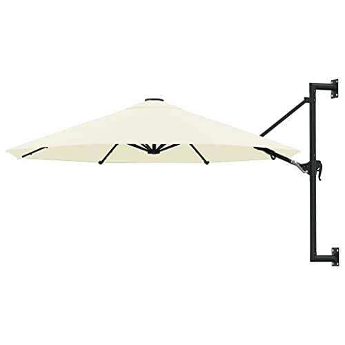 YITHOPI Wand-Sonnenschirm | 300 cm Wandmontage | Ampelschirm mit Metallmast | Gartenschirm Terrassenschirm Balkonschirm 8 Rippen Kurbelsystem 300 cm Sandfarben von YITHOPI