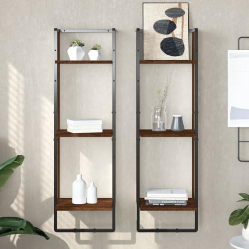YITHOPI Wandregal 3 Fächer Braun Eichen-Optik Regal Aufbewahrungsregal für Büro Bad 30x25x100cm Holzwerkstoff von YITHOPI