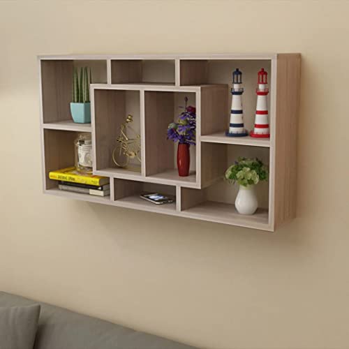 YITHOPI Wandregal Hängeregal mit 8 Fächern Eichefarbe Wohnzimmerregal Wandboard für Küche Schlafzimmer von YITHOPI