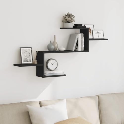 YITHOPI Wandregal Schwarz Pflanzenregal Wandboard für Wohnzimmer Schlafzimmer 104x15x49 cm Holzwerkstoff von YITHOPI
