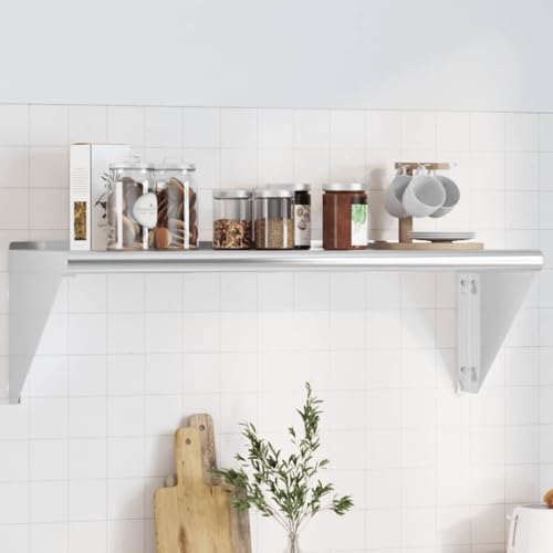 YITHOPI Wandregal Schwebendes Wandregal Aufbewahrungsregal für Schlafzimmer Küche 100x30x31 cm Silbern Edelstahl YITHOPI Wandregal Schwebendes Wandregal Aufbewahrungsregal für Schlafzimmer Küche 100x30x31 cm Silbern Edelstahl von YITHOPI