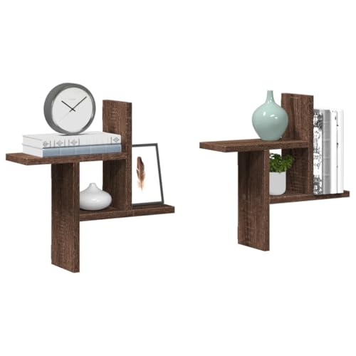 YITHOPI Wandregale 2 STK. Eichen-Optik Dekoregal Schweberegal für Bad Büro 38x12x38 cm Holzwerkstoff von YITHOPI