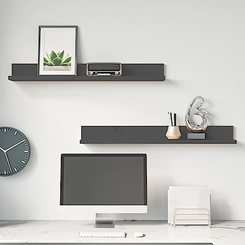 YITHOPI Wandregale 2 STK. Grau Bücherregal Regal für Bad Wohnzimmer 80x11x9 cm Massivholz Kiefer von YITHOPI