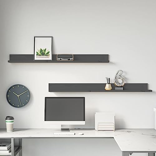 YITHOPI Wandregale 2 STK. Grau Pflanzenregal Regal für Deko für Bad Schlafzimmer 110x11x9 cm Massivholz Kiefer von YITHOPI