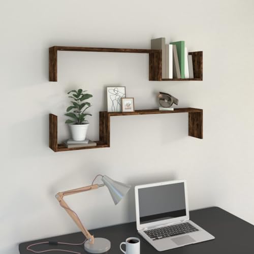YITHOPI Wandregale 2 STK. Räuchereiche Schweberegal Dekoratives Wandregal für Küche Büro 100x15x20 cm Holzwerkstoff von YITHOPI