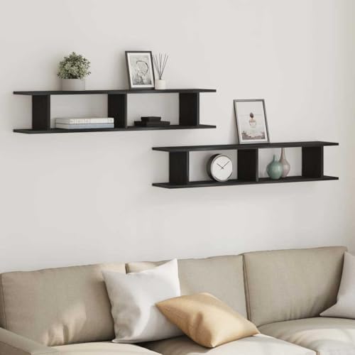 YITHOPI Wandregale 2Stk. Schwarz Eichen-Optik Schwebendes Wandregal Schweberegal für Büro Küche 105x18x20cm Holzwerkstoff von YITHOPI