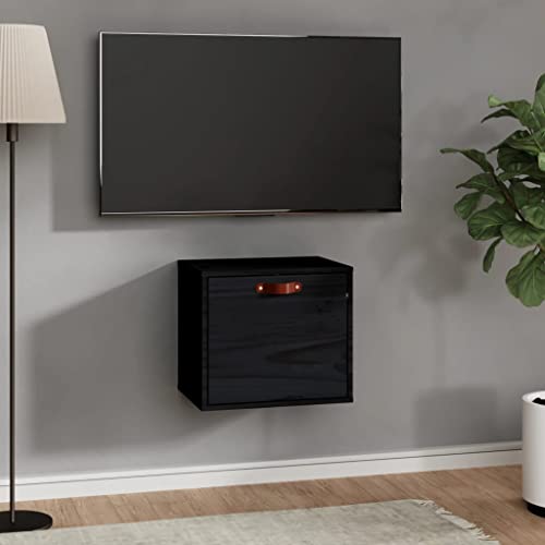 YITHOPI Wandschrank Schwarz Schwebendes Wandregal Regal für Deko für Bad Schlafzimmer 40x30x35 cm Massivholz Kiefer von YITHOPI