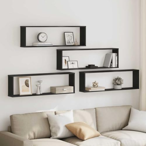 YITHOPI Würfelregale 4 STK. Schwarz Eichen-Optik Schwebendes Wandregal Hängeregal für Büro Schlafzimmer 100x15x30 cm von YITHOPI