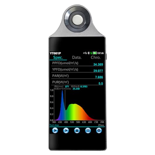 Spektrometer PPFD PAR Licht Analysator, 0,2 nm Auflösung Beleuchtungsstärkemesser, 380-780 nm Lichtmessgerät für Fotografie, Lichtdesign, Landwirtschaft, Labor von YITRANIC